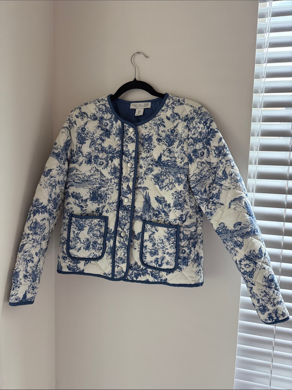 Rachel Zoe Blue and White Quilted Toile Jacket - Picture 2 of 5